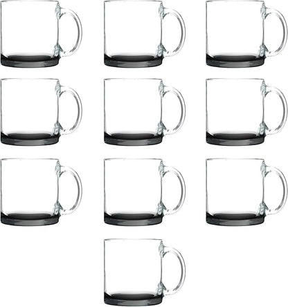 Libbey Clear Glass Coffee Mugs 13 oz. Set of 10, Bulk Pack - Perfect for Coffee, Tea, Espresso, Hot Cocoa, Other Beverages - Black Bottom