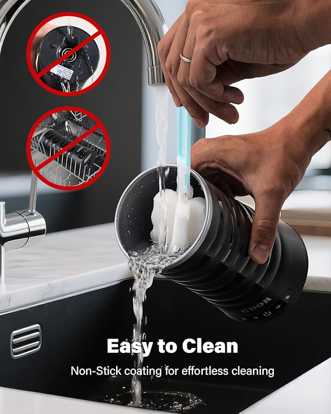 GDOR Milk Frother and Steamer, 4 in 1 Milk Steamer, 10oz Large Capacity, Cold Foam Maker, Hot Chocolate Maker, Frother for Coffee, Latte, Macchiato, Cappuccino, Black