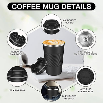 Coffee Travel Mug 12 oz & 17 oz Insulated Coffee Mug with Lid Portable Spill-Proof Coffee Travel Mug No Handle Reusable Stainless Steel Mug Keeps Cold and Hot Suitable for Car, Daily, Travel and Gifts