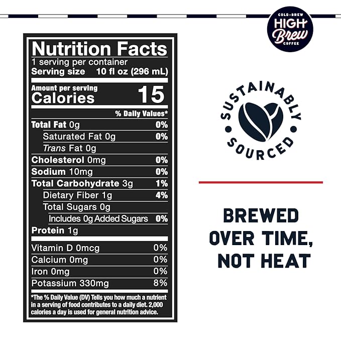 High Brew Coffee, Nitro Black, Cold Brew Coffee, Sugar Free, Dairy Free, 10 Fl Oz, Ready-To-Drink (Pack of 12)