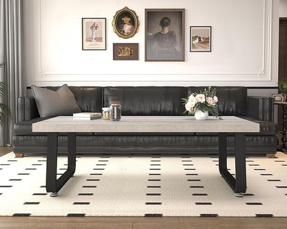 HSH Industrial Coffee Table, Modern Minimalist Center Table, Wooden Rectangle Living Room Table for Small Space, Farmhouse Wood and Metal Tea Table for Home Bedroom Office, Light Grey Oak, 47 in