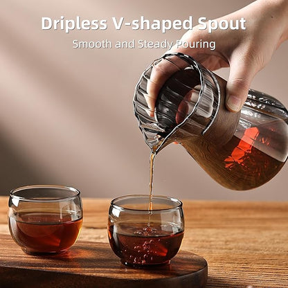 Small Glass Coffee Server 16oz - Glass Pour Over Coffee Carafe Coffee Maker with Heat-Resistant Wood Ring, Mess-free Pouring