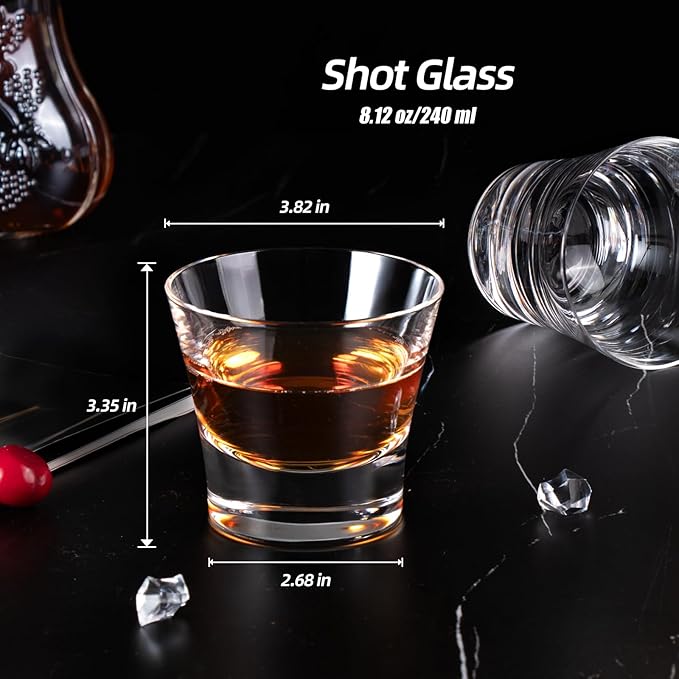 KAMMAK Whiskey Glasses Set, 8.12 oz (240 ml) Old Fashioned Tumbler, Thick Base Crystal Glass with Delicate Rim & Seamless Design for Scotch, Bourbon, Cocktails, Lead-Free Barware