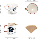 Load image into Gallery viewer, Pour Over Coffee Maker,Ceramic Coffee Maker With 40 pcs V60 Paper Filter，15oz/450ml Pour Over Coffee Dripper (Blue and white, V02)