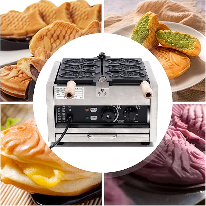 Fish Shaped Taiyaki Maker Stainless Steel Fish Shaped Waffle Machine Nonstick Baking Molds Fish Shaped Waffles Machine 110V 1500W
