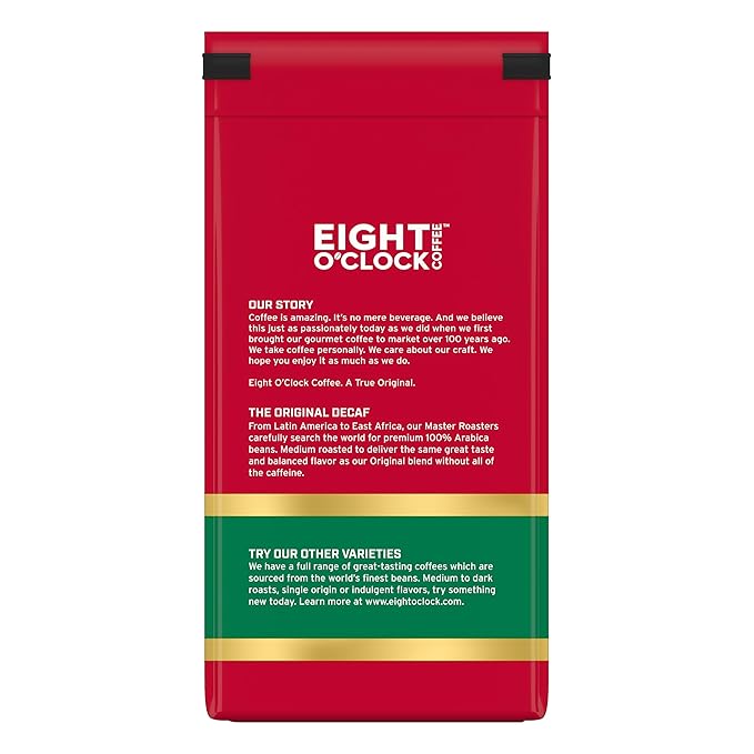 Eight O'Clock Coffee The Original Decaf Ground Coffee, Medium Roast, 12 Ounce (Pack of 6) - Sweet, Fruity, Well Balanced
