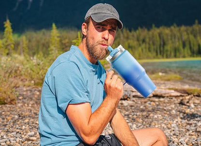 Meoky 24oz Travel Mug, Triple Insulated Stainless Steel Tumbler with Handle and 2-in-1 Straw and Sip Lid, 100% Leak Proof, Keeps Cold for 24 Hours or Hot for 8 Hours, Cupholder Friendly (Maple)