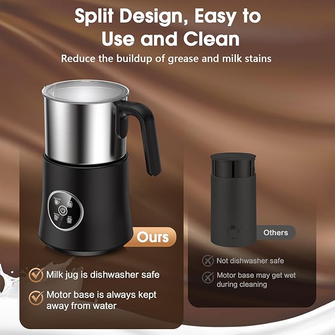 Milk Frother and Steamer, Large Capacity Detachable Electric Milk Frother, Automatic Warm and Cold Foam Maker, Hot Chocolate Maker, BPA Free, Black