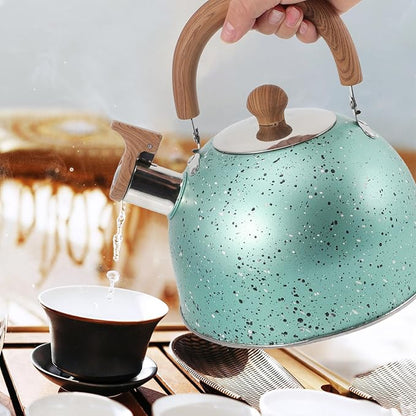 Hemoton Whistling Tea Kettle for Stovetop Stainless Steel Tea Pot Kettles Water Kettle Stove Coffee Kettle with Cool Grip Ergonomic Handle for Boiling Water 2L Green