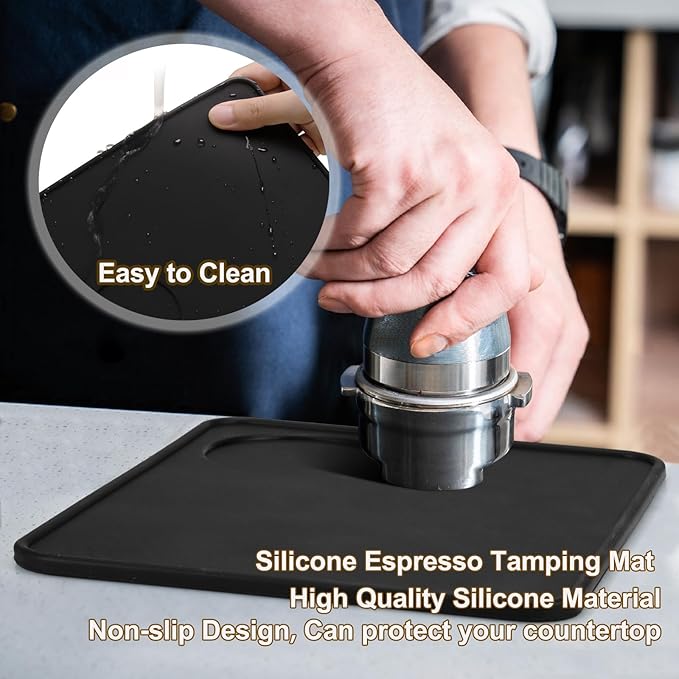 HOMEE Coffee Knock Box with Silicone Coffee Tamper Mat, 4.8 Inch Shock-Absorbent Durable Barista Style Knock Box With Removable Knock Bar and Non-Slip Base, Equipped Anti-Slip Espresso Tamper Mat