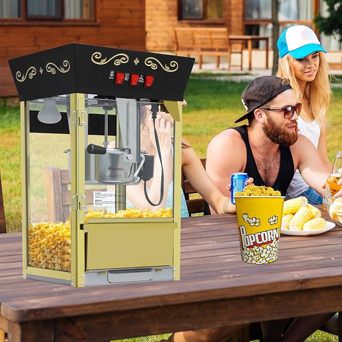 Popcorn Machine with Cart, Wheels & 12 Oz Kettle, Popcorn Maker Machine Vintage Style Movie Theater Popcorn Machine for Parties, Events, Commercial, and Home Theater