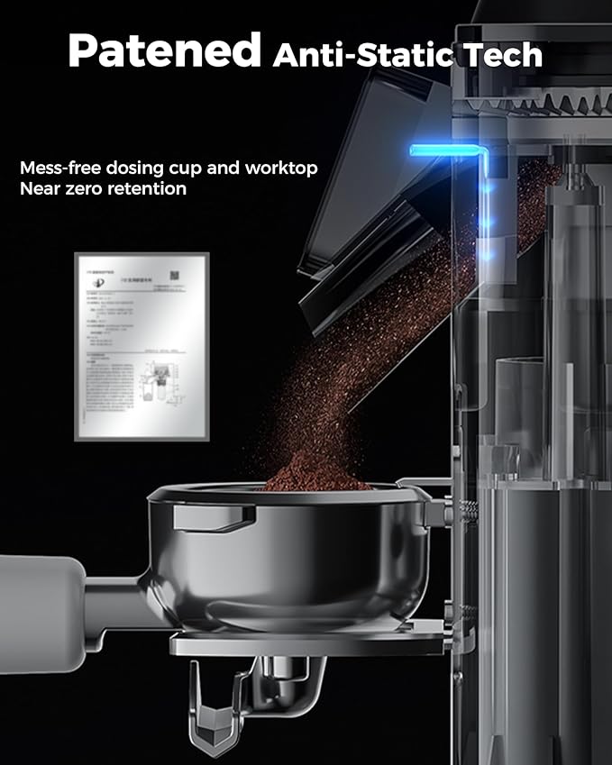 Tuni G1 Conical Burr Coffee Grinder, 48 Grind Settings Anti-static Burr Mill, Precision Electronic Timer and LED Touchscreen for Espresso/Drip/Cold Brew/French Press, Stainless Steel, Ivory