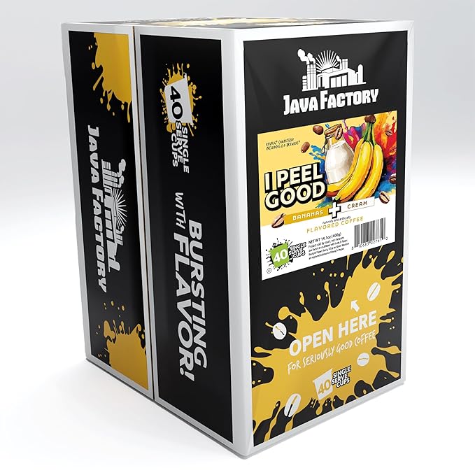 Java Factory Flavored Coffee Pods, I Peel Good Banana Cream, Compatible with K Cup Brewers, 40 Count