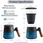 Load image into Gallery viewer, ZENS Tea Cup with Infuser and Lid for Loose Leaf Steeping, 16.9oz Embossed Ceramic Tea Infuser Mug, Wood Handle Tea Diffuser, Great Gift