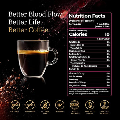 VINIA Blood Flow Energy Coffee Pods - Medium Roast Infused with Red Grape Piceid Resveratrol for Physical Energy & Mental Alertness, K Cup Compatible Superfood Coffee, Full-Bodied, 60 Count.