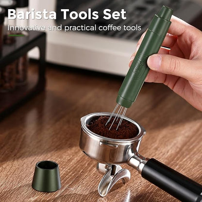 WDT Espresso Distribution Tool - Bincoo Magnetic Espresso Stirrer Tool For Barista, Espresso Tamper With Stainless Steel Retractable Needles with 6 Extra Stirrer (Green)