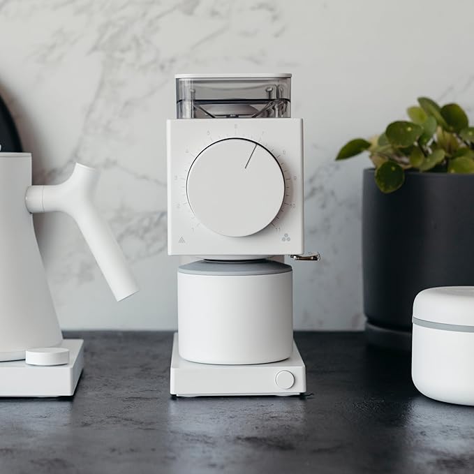 Fellow Gen 2 Ode Burr Coffee Grinder Electric with 31 Settings for Drip, French Press & Cold Brew - Small Footprint Electric Grinder - Matte White