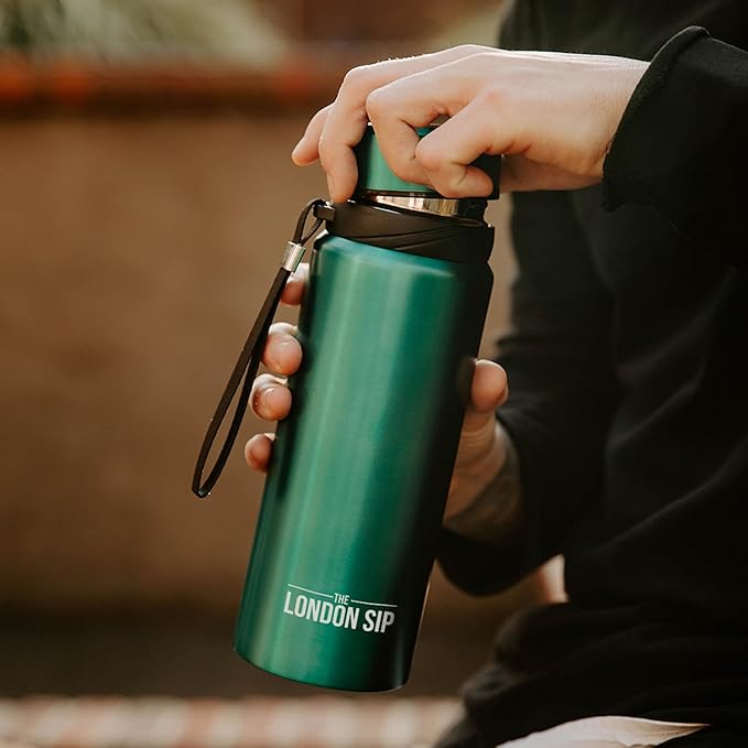 London Sip 25 oz Multi-Function Travel Mug and Tumbler Tea Infuser Water Bottle Fruit Infuser Flask Hot and Cold Double Wall Stainless Steel Coffee Thermos, Celestial Blue