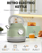 Load image into Gallery viewer, Amaste Electric Kettle, Retro Electric Tea Kettle with Thermometer, 57 Oz Hot Water Kettle for Coffee &amp; Tea, 304 Stainless Steel, 1500W Fast Boiling, Auto Shut-Off &amp; Boil Dry Protection, Matcha Green