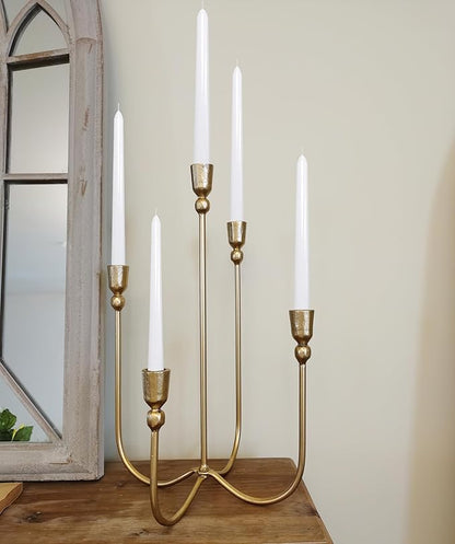 Iron Tabletop Candelabra - Decorative Metal Candelabra Candle Holder, 5 French Dinner Candles (Dinner 5 Candles)
