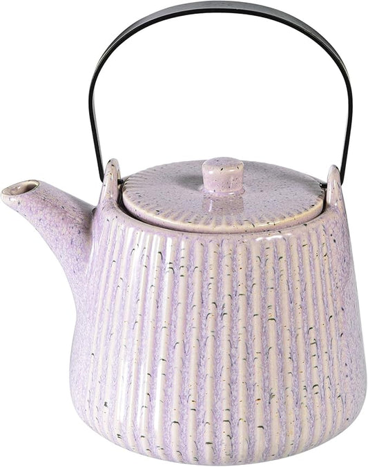 Yundu Purple Ceramic Teapots, 1000ml/33.8oz Tea Kettle, Enough for 4 Cups, Tea pot with infusers for loose tea, Striped Tea Pot with Removable Tea infuser