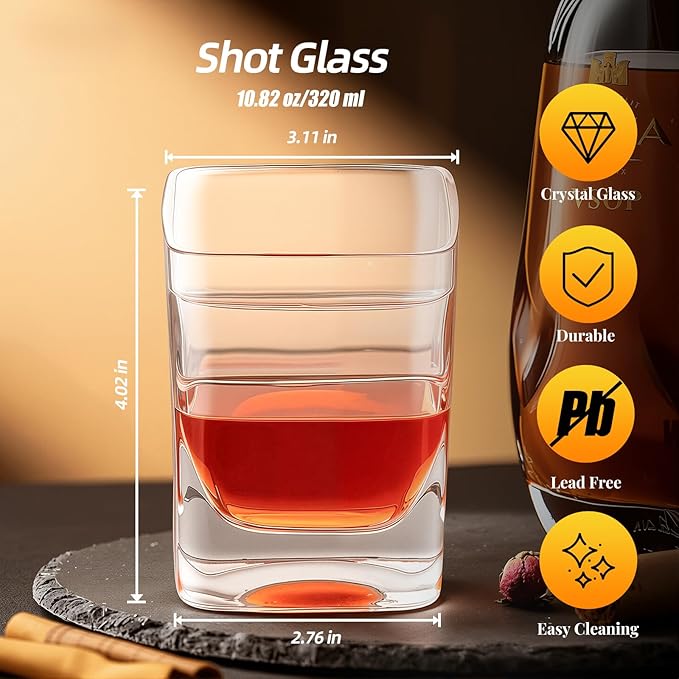 KAMMAK Whiskey Glasses with Cigar Rest, 10.82 oz (320 ml) Old Fashioned Tumbler, Thick Base Glass & Integrated Cigar Holder, Delicate Rim Seamless Design for Bourbon Scotch