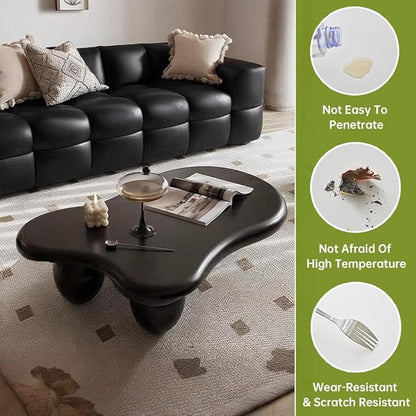 Cloud Coffee Table Modern Irregular Coffee Table Asymmetrical Unique Coffee Tables with 3 Bases for Living Room Farmhouse (D, 46")