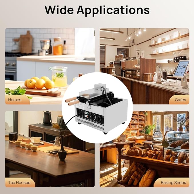 1.5kw Waffle Stick Making Machine, 14.76x12.99x10.04in Non-Stick Electric Waffles Maker, Stainless Steel Waffle Maker with 3 Honeycomb-Shaped Grids, 122-572℉, Double-Sided Heating, Timer(0-5min)