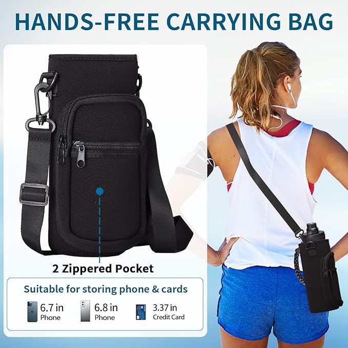 Water Bottle with Straw - 40 oz Stainless Steel Water Bottles, Big Water Jug Vacuum Insulated Waterbottle with Paracord Handle, Straw/Auto Spout Lid, Strap Sleeve, Metal Reusable Water Bottle Black