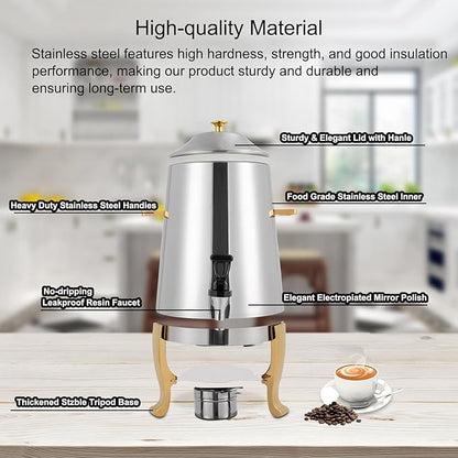 YIYIBYUS 3.5 Gallon Hot Beverage Dispenser, Stainless Steel Coffee Urn Chafer, Hot Drinks Dispenser for Milk Coffee Tea Water Juice - Parties Event Buffet Catering