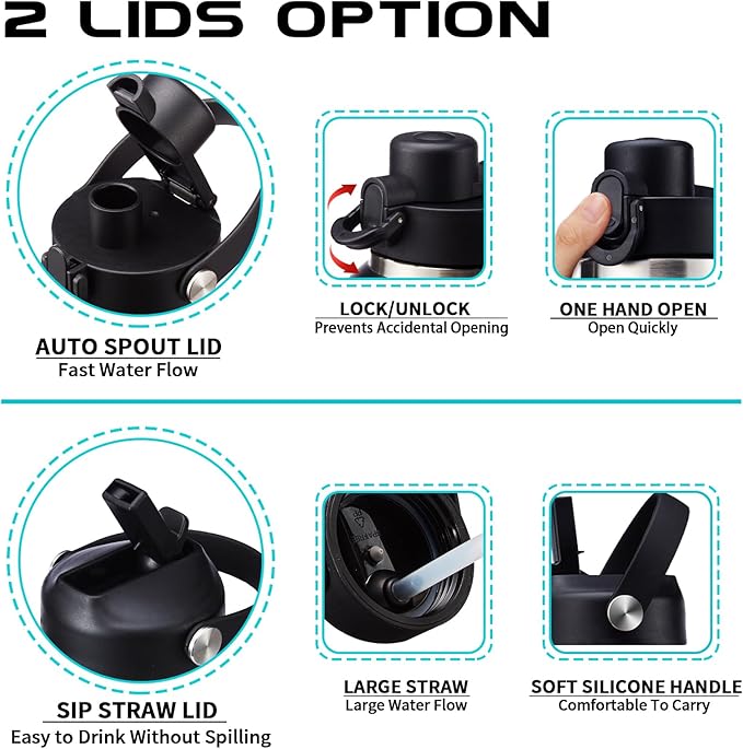 Insulated Water-Cup Skinny-Bottle 40 oz - Stainless Steel Insulated Water Bottles fits in Cup Holder, Leak Proof Metal Flask Water Cup with Straw Spout Lids for Women Men