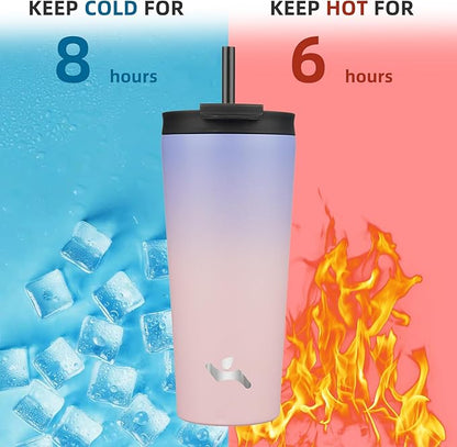 22 OZ Insulated Tumbler with Lid and 2 Straws Stainless Steel Water Bottle Vacuum Travel Mug Coffee Cup,Pastel Sunset