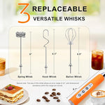 Load image into Gallery viewer, YUSWKO Fluorescence Orange Handheld Milk Frother Wand for Coffee, Rechargeable Electric Whisk with 3 Heads 3 Speeds Drink Mixer Coffee Frother For Latte, Cappuccino, Hot Chocolate, Egg