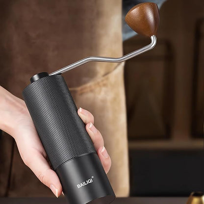 Manual Coffee Grinder with Double Bearing System Coffee Bean Grinder, 25g Capacity Hand Coffee Grinder, Stainless Steel 6-Star Burr Mill (BLACK, 6star-stainless steel)