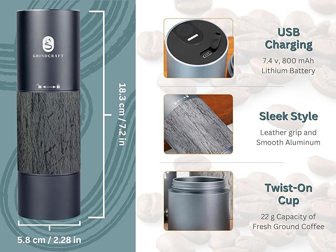 Electric Coffee Grinder, Premium Stainless Steel Burr Coffee Grinder, Espresso Grinder Electric, Portable Coffee Grinder, Perfect Coffee Brew for Home, Travel, Camping and Office (Gray)