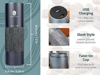 Electric Coffee Grinder, Premium Stainless Steel Burr Coffee Grinder, Espresso Grinder Electric, Portable Coffee Grinder, Perfect Coffee Brew for Home, Travel, Camping and Office (Gray)