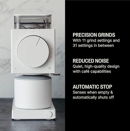 Fellow Gen 2 Ode Burr Coffee Grinder Electric with 31 Settings for Drip, French Press & Cold Brew - Small Footprint Electric Grinder - Matte White