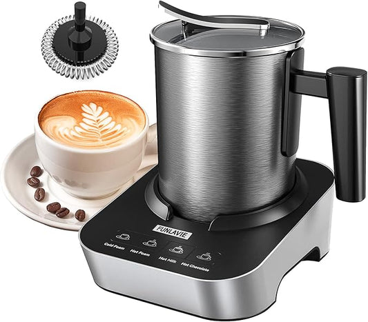 4-in-1 Electric Milk Frother and Steamer, Large 13.5oz Stainless Steel Pitcher, Hot & Cold Foam Maker and Milk Warmer for Lattes, Cappuccinos, Macchiato,Hot Chocolate, Dishwasher Safe