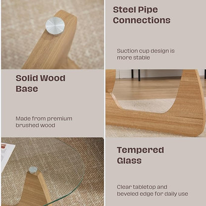 Modern Noguchi Coffee Table, Triangle Coffee Table with Tempered Glass Modern Vintage Glass Tea Table Wood Glass Accent Center Table for Living Room, 22.5"x32.5"x16", Log Transparent
