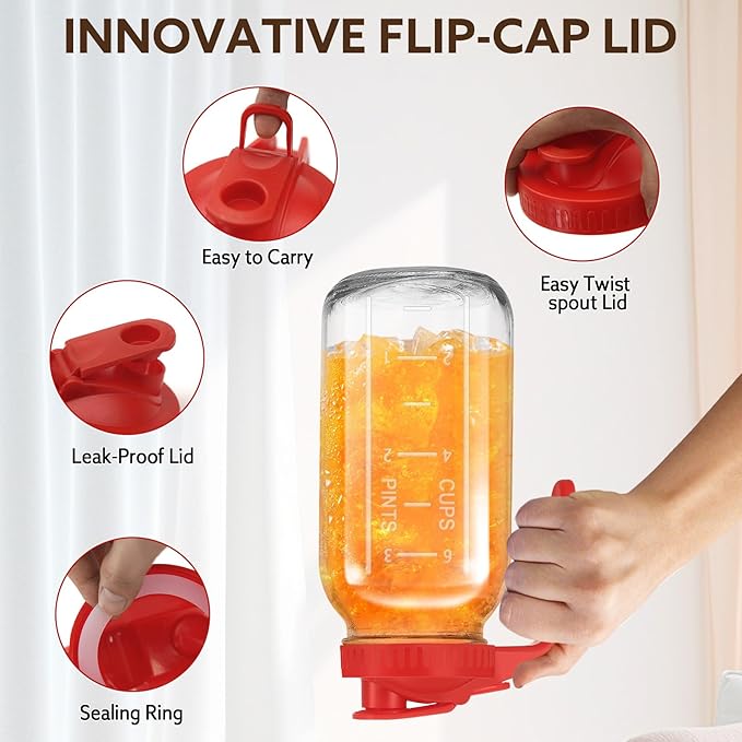 Glass Pitcher with Lid, 64 OZ Mason Jar Pitcher Double Leak Proof, 2 Quart Breast Milk Storage Containers for Fridge, Wide Mouth Glass Jar for Sun Tea, Juice, Cold Brew Coffee