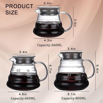 Glass Coffee Server for Drip Coffee Maker, Standard Glass Coffee Carafe, Coffee Pot with Lid, Clear, 02 600ml(20oz)