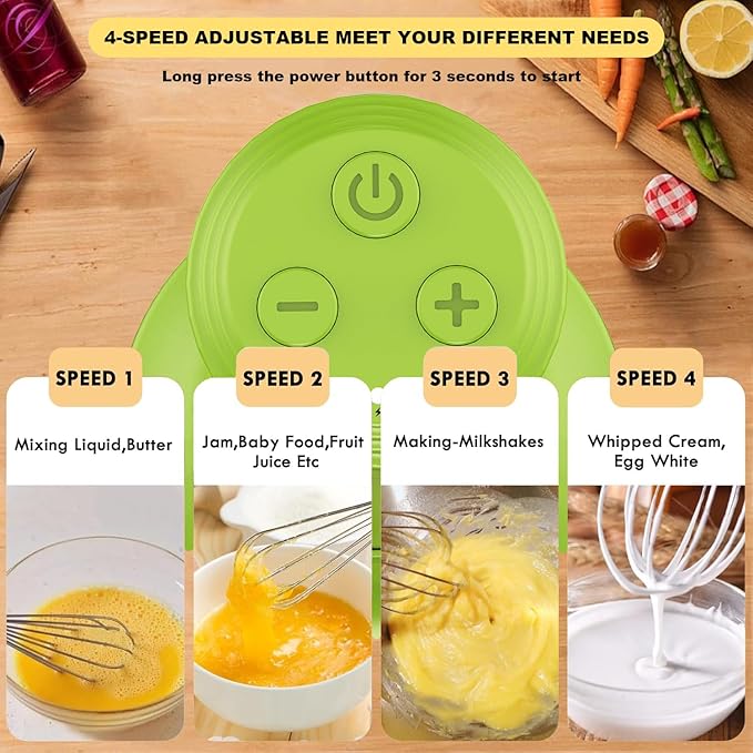 4-in-1 Cordless Hand Mixer with Whisk and Forther Wand,Electric Whisk, Milk Frother, Handheld Frother, hisker, Stirrers Electric,Coffee Frother,Food Chopper, Baby Food Maker,4-Speed, 10Oz