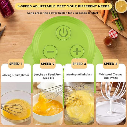 4-in-1 Cordless Hand Mixer with Whisk and Forther Wand,Electric Whisk, Milk Frother, Handheld Frother, hisker, Stirrers Electric,Coffee Frother,Food Chopper, Baby Food Maker,4-Speed, 10Oz
