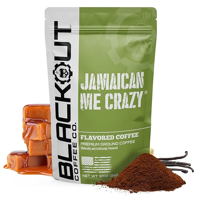 Blackout Coffee Jamaican Me Crazy Flavored Medium Roast - Freshly Roasted in the USA - 12 oz Ground Coffee Pouch