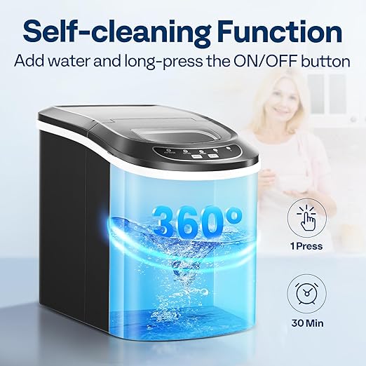 VIVOHOME Electric Portable Compact Countertop Automatic Ice Cube Maker Machine with Hand Scoop and Self Cleaning Function 26lbs/Day Black