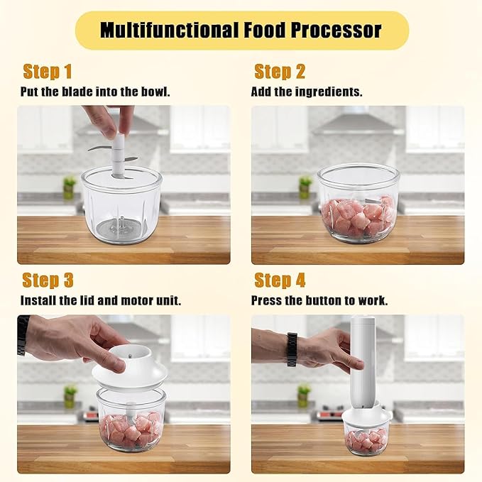 Cordless Hand Mixer with Whisk and Forther Wand,Electric Whisk, Milk Frother,Coffee Frother, Whisks for Cooking,Handheld Frother,Food Chopper, Baby Food Maker,4-Speed, 10Oz