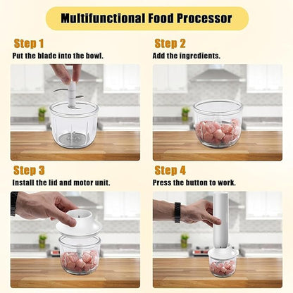 Cordless Hand Mixer with Whisk and Forther Wand,Electric Whisk, Milk Frother,Coffee Frother, Whisks for Cooking,Handheld Frother,Food Chopper, Baby Food Maker,4-Speed, 10Oz