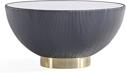 Manhattan Comfort Modern Anderson Coffee Table, 1.0 & 2.0 End Table, Upholstered in Grey Leatherette with Ceramic Faux Tabletop and Gold Metal Tabletop- Set of 3