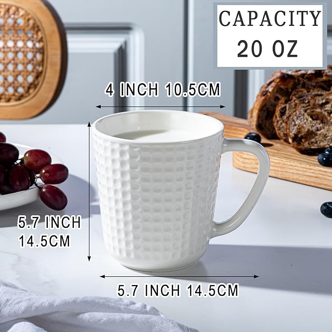 Large Coffee Mug, 20 oz Ceramc Coffee Cup with Handle, Porcelain Big Tea Cup for Office and Home, for Latte Cocoa Dishwasher and Microwave Safe, 1PC, White