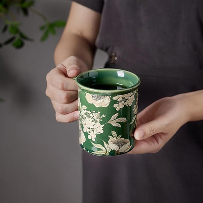 Coffee Mugs Set of 4, 12oz Ceramic Tea Cups with Floral Design, Hand wash only, Microwaveable, Gift Box, Perfect for Cappuccino, Latte, Hot Chocolate–Tazas Para Café Bonitas (Royal Bloom)